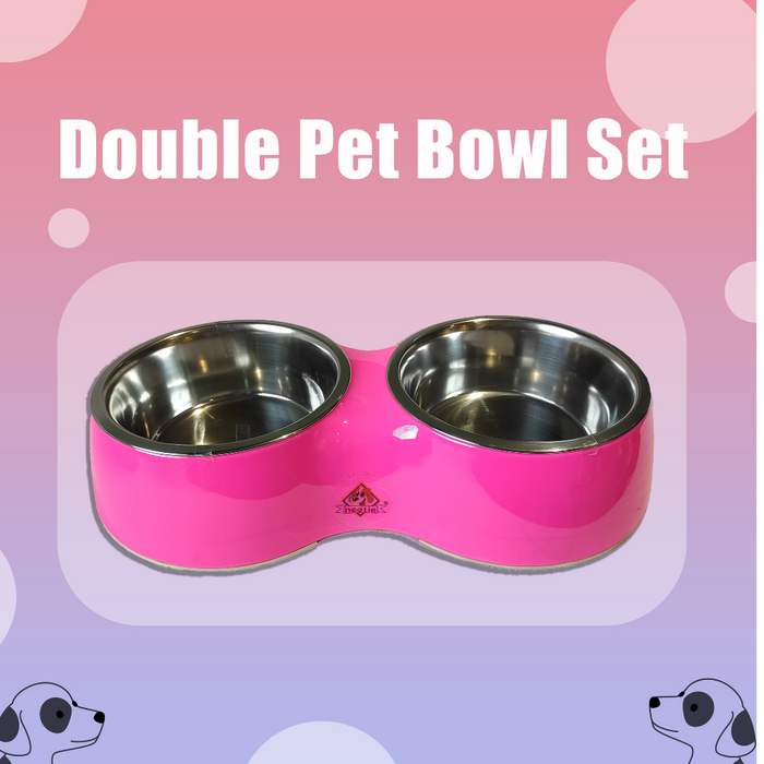 Nootie Black Stainless Steel Double Diner Dog and Cat Food Bowls With Anti Slip Mat