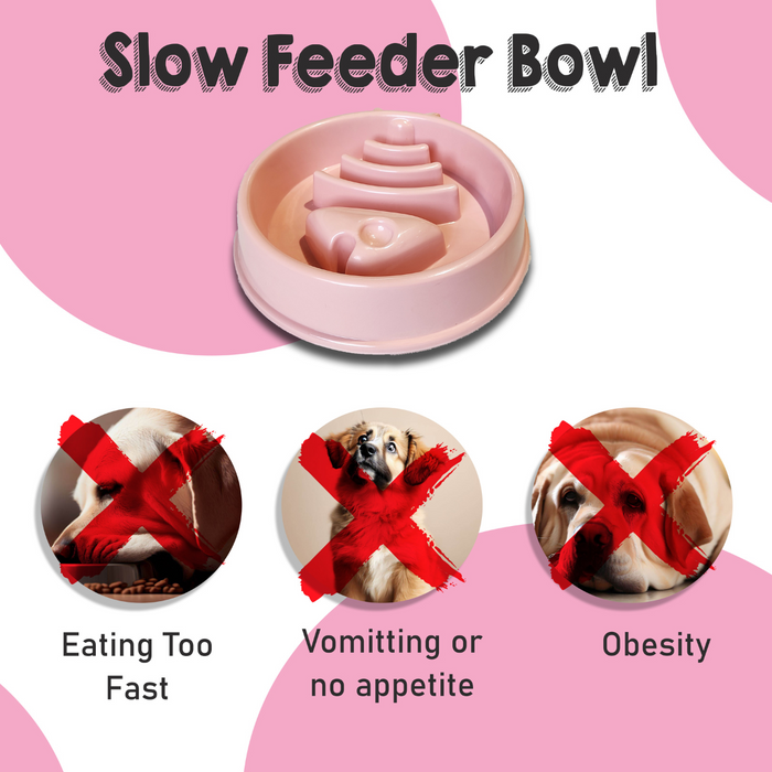Nootie Slow Feeder Bowl, Durable Slow Fun Feeder Interactive Bloat Stop Dog Bowl for Dog and Cat (Pink)