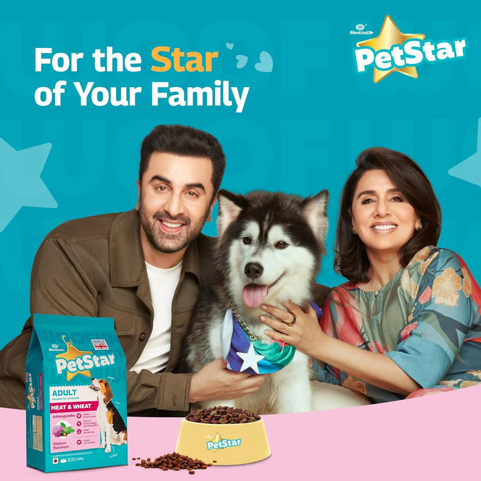 Mankind PetStar Adult Dry Dog Food | 10kg | Meat Flavour | Clinically Tested | Power of 20+ Ingredients