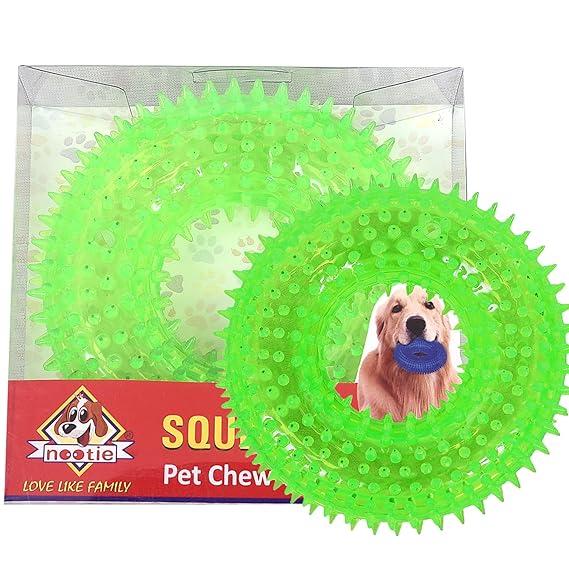 Nootie Chew Toy for Puppy Dog Squeaky Chew Toys for Aggressive Chewers Dental Teething Cleaning(Crystal Ring Design)