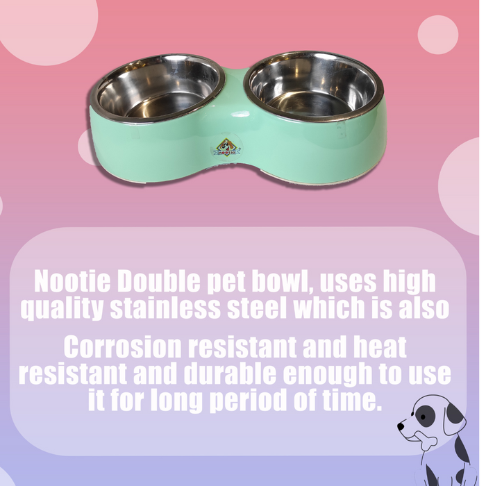 Nootie Green Stainless Steel Double Diner Dog and Cat Food Bowls With Anti Slip Mat