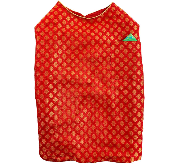 Nootie Check Print Designer Sherwani for Dogs, (Red Color)