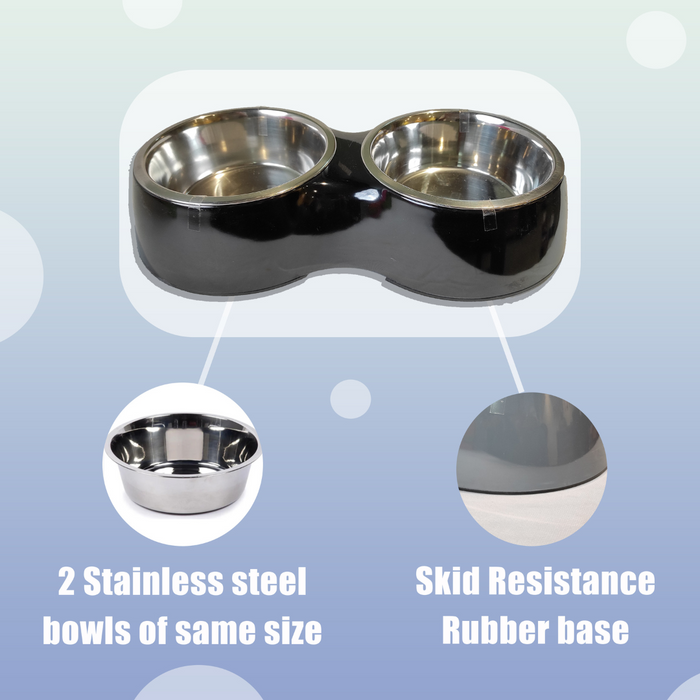 Nootie Grey Stainless Steel Double Diner Dog and Cat Food Bowls With Anti Slip Mat