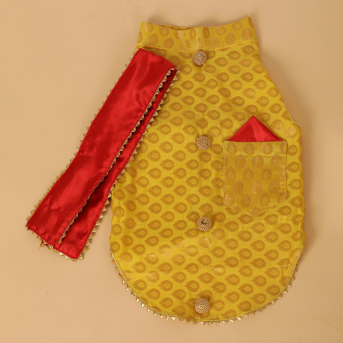 The Pet Point Check Print Designer Sherwani for Dogs, (Yellow Color)