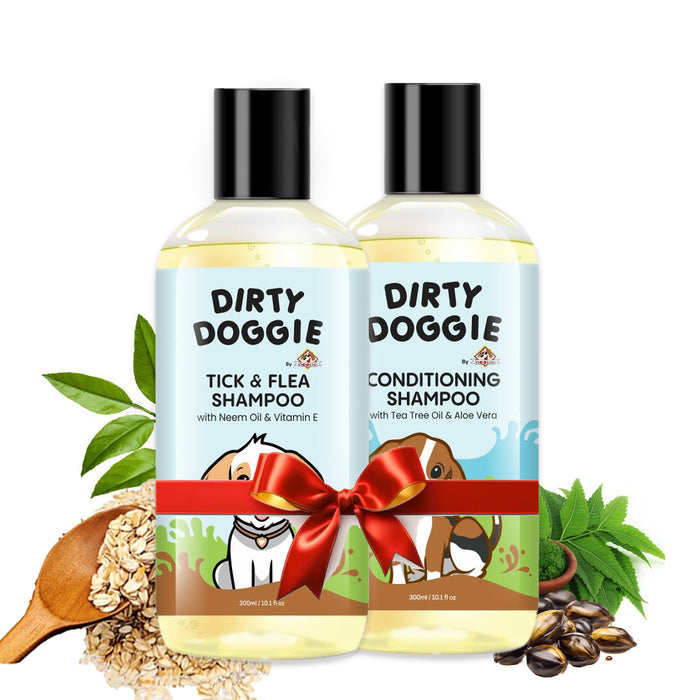 Dirty Doggie Conditioning & Tick and Flea Shampoo with Natural Neem Oil & Vitamin E, Dog Shampoo (Buy 1 Get 1 Free 300 ml) by Nootie