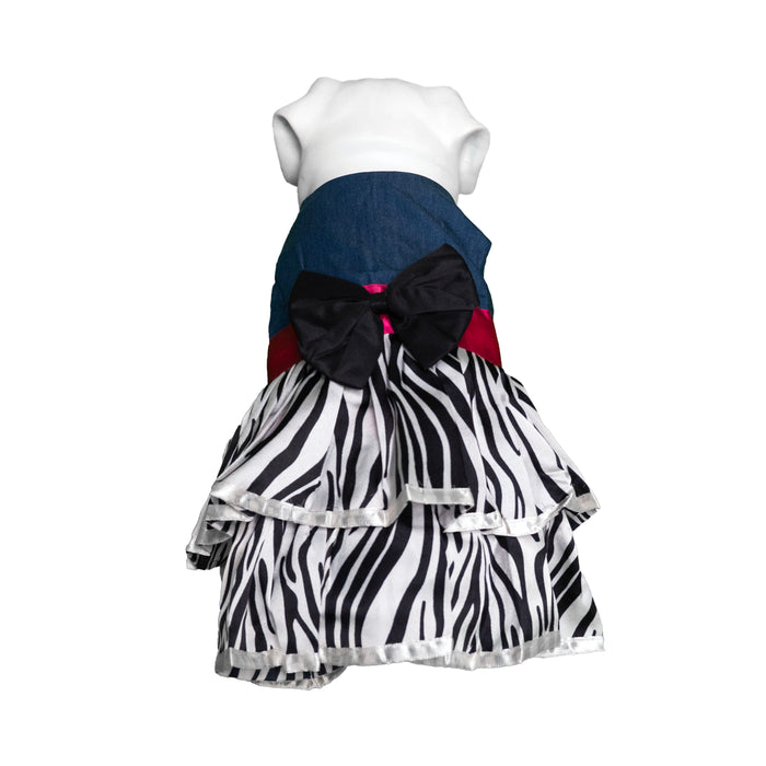Nootie Multi Color Zebra Print Dog Frock With Detachable Bow