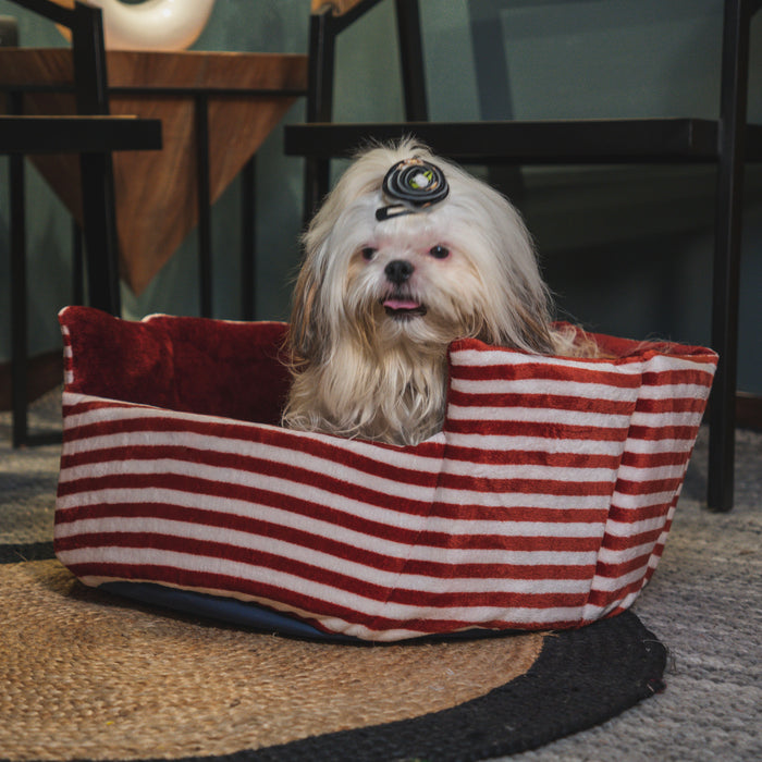 Nootie Velvet Maroon And White Striped  Color  Bucket Bed for Dogs
