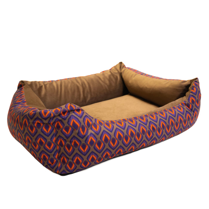 Nootie Neon and Purple Abstract Design with Brown Color Sides Lounger Bed for Dogs