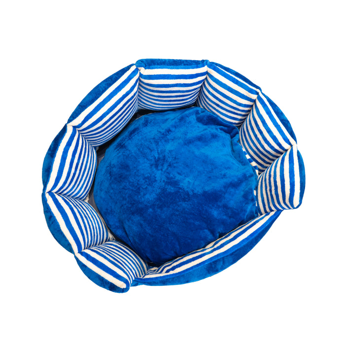 Nootie Velvet Royal Blue And White Striped  Color  Bucket Bed for Dogs