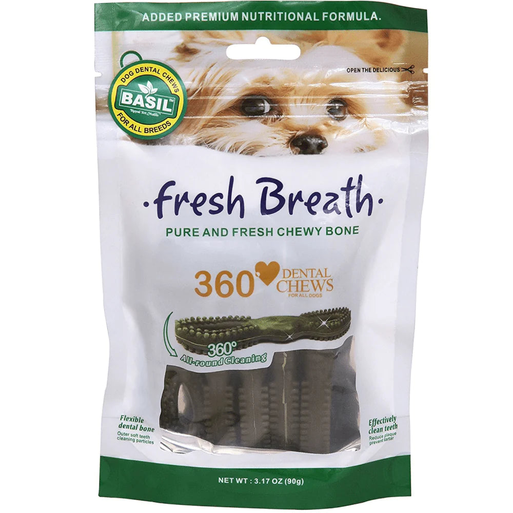 Basil Fresh Breath Chewy Bone Dog Treat 90gm Pack of 2 The Pet