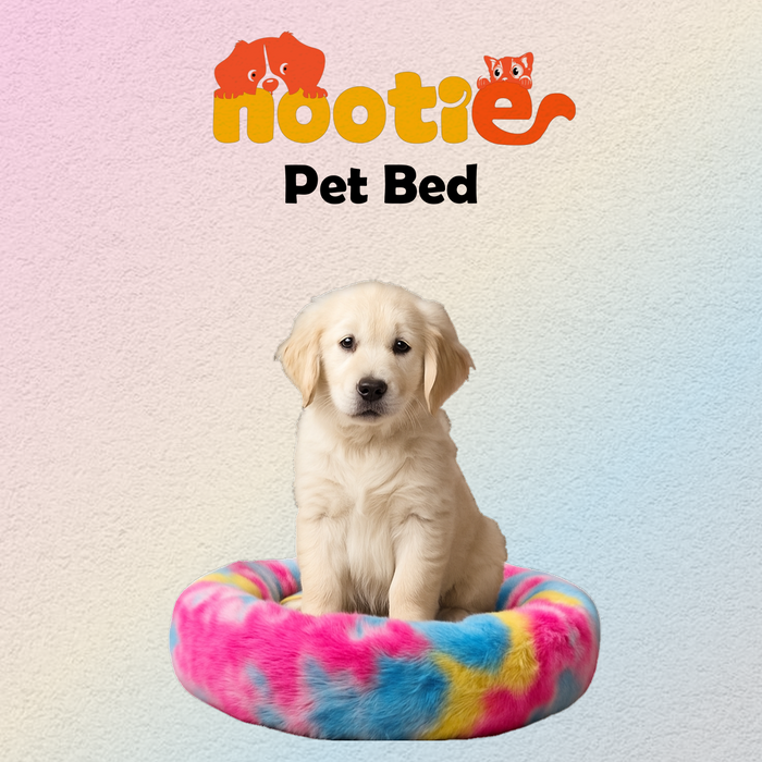 Nootie Donut Calming Cuddler Dog Bed – Rainbow Medium Plush Donut Bed (26" x 4.5") | Polyester Faux Fur + Polyfill | Hand & Machine Wash