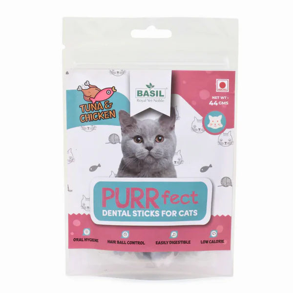 BASIL PURRfect Dental Stick Tuna Chicken Treat for Cats & Kittens-44 Grams( Pack of 2)