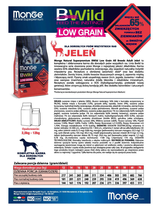 MONGE B-WILD LOW GRAIN ADULT ALL BREEDS WITH DEER 2.5KG