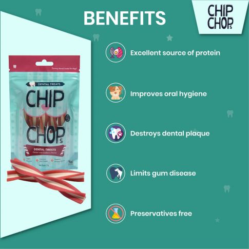 Chip Chops Dental Twist Chicken and Cranberry Flavor, 90g  NEW