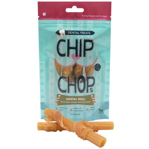 Chip Chops Dental Roll Peanut Butter Wrapped with Real Chicken, 80g  NEW