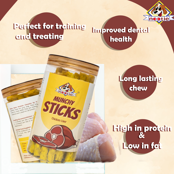 Nootie Chicken Liver Munchy Sticks For Dogs l All Life Stages & All Breeds-Dog Treats (Natural) 500GMS