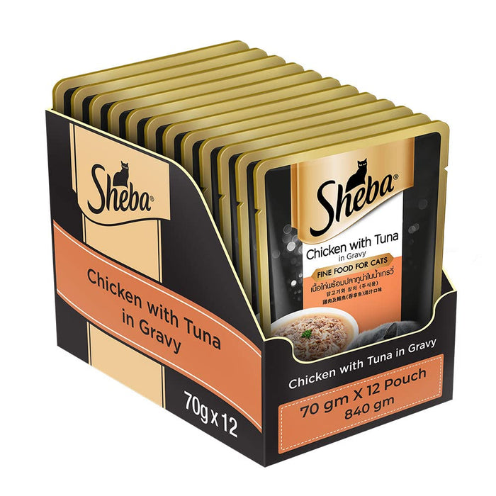 Sheba Chicken With Tuna In Gravy Rich Premium Adult Fine Cat Wet Food-Pack of 48