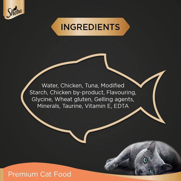 Sheba Chicken With Tuna In Gravy Rich Premium Adult Fine Cat Wet Food-Pack of 48