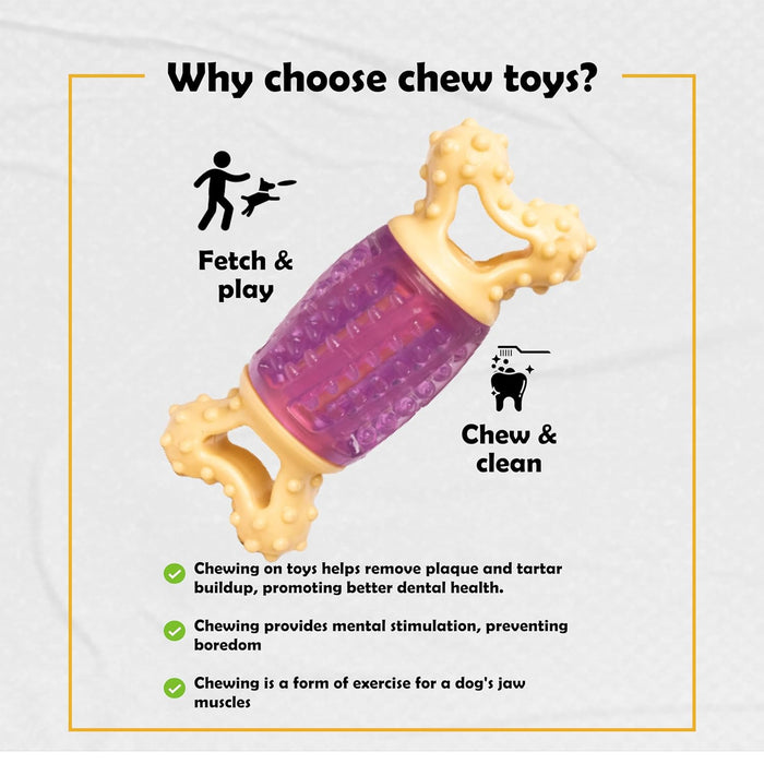Nootie Dog Toothbrush Toy, Dog Toys, Chew Toy, Dog Teeth Cleaning Dental Care Natural Rubber Tough Durable, Dog Chew Toys, Puppy Teething Toys for Small-Medium-Large Dog Toy-Yellow & Purple