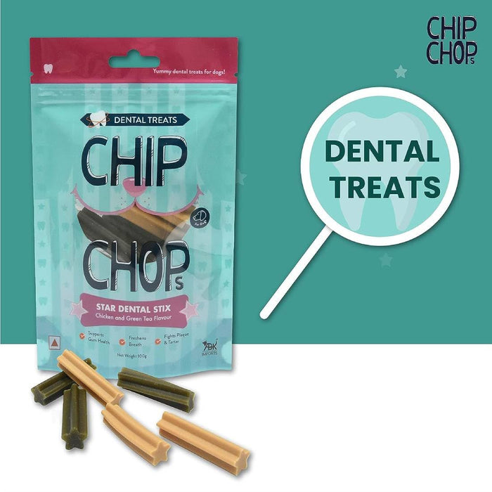 Chip Chops Star Dental Stix Chicken and Green Tea Flavored Dog Treats(100gms)-Pack of 2
