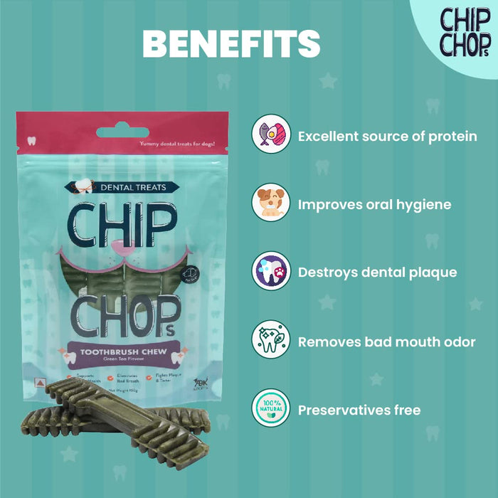 Chip Chops Toothbrush Chew Green Tea Flavored Dog Treats(102gms)-Pack of 2