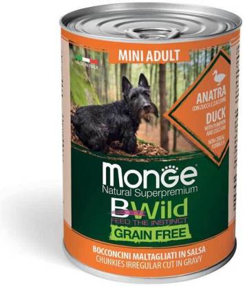 MONGE B-Wild Grain Free Chunks Mini Adult Duck, Pumpkin and Zucchini for dogs-400GM * 2