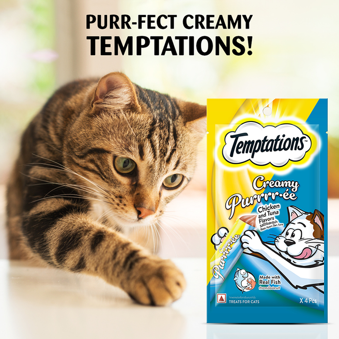 Temptations Creamy Purrrr-ee Cat Treats, Chicken & Tuna Flavors 576g, Pack of 12