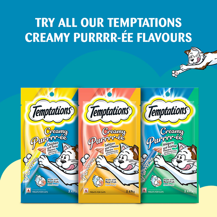 Temptations Creamy Purrrr-ée, Salmon & Cheese Flavour 1152g, Pack of 24