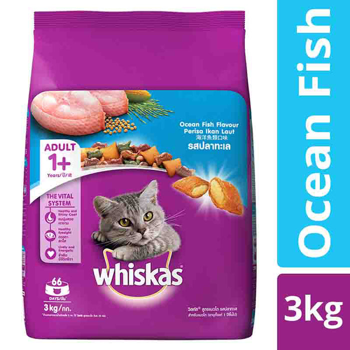 Whiskas Adult (+1 year) Dry Cat Food Food, Ocean Fish Flavour, 3kg Pack