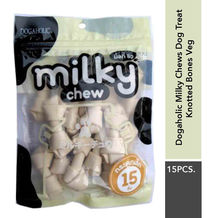 Dogaholic Milky Chews Dog Treat Knotted Bones Veg 15 pcs Pack for Puppies above 2 months (Pack of 3)