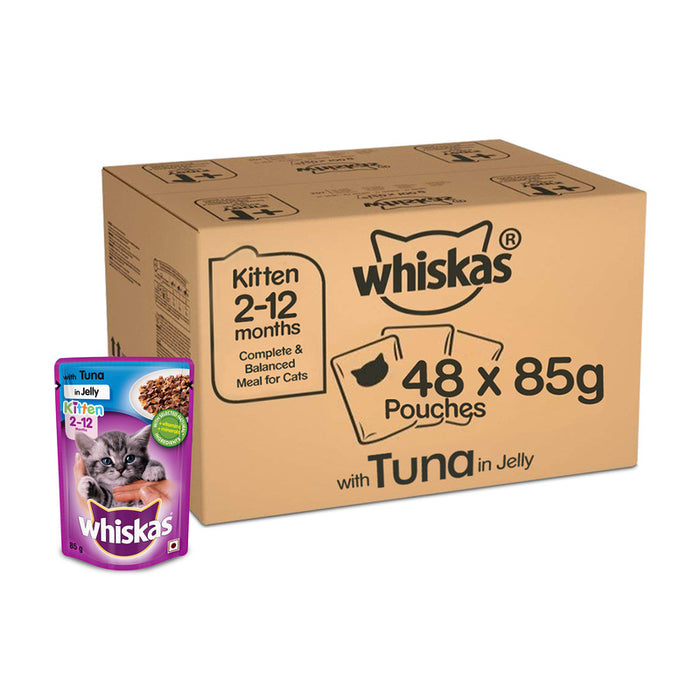 Whiskas Wet Food for Kittens (2-12 Months), Tuna in Jelly Flavour, 48 pouches (48 x 85g)