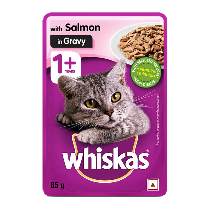 Whiskas Wet Food for Adult Cats (1+Years), Salmon in Gravy Flavour, 85g