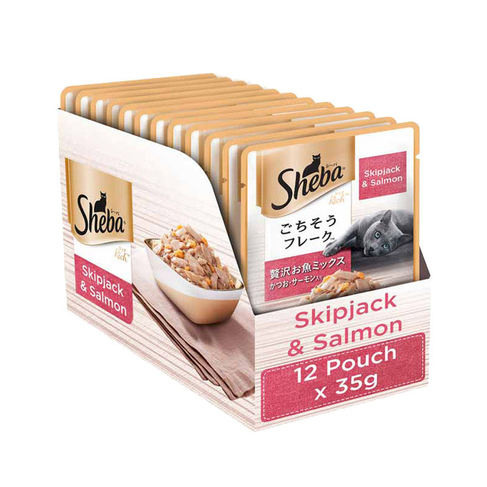 Sheba Premium Wet Cat Food Food, Fish Mix (Skipjack & Salmon), 12 Pouches (12 x 35g)