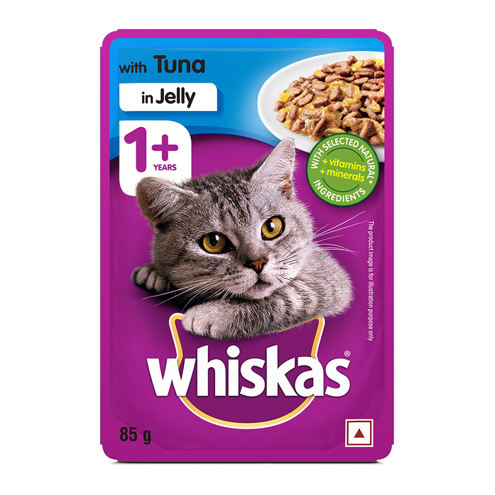 Whiskas Wet Cat Food for Adult Cats (1+Years), Tuna in Jelly Flavour, 96 Pouches (96 x 85g)