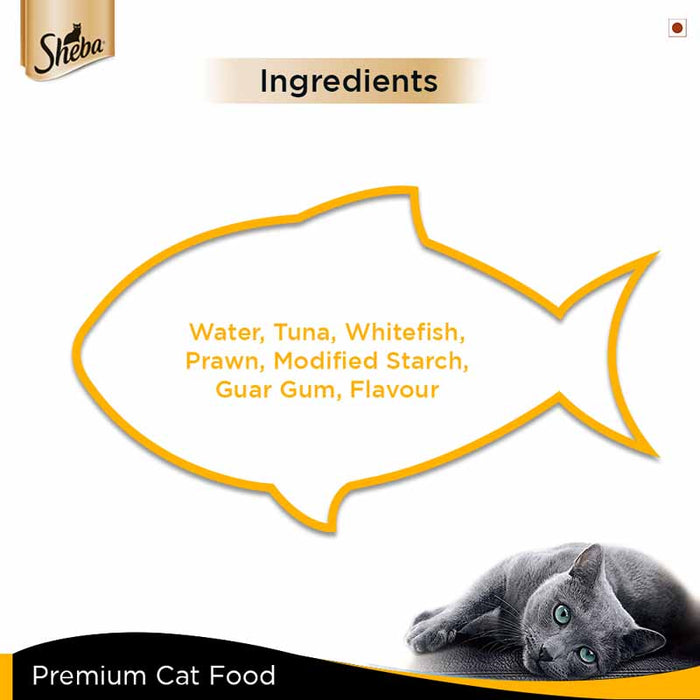 Sheba Premium Wet Cat Food, Tuna Fillet & Whole Prawns in Gravy, 85g Can