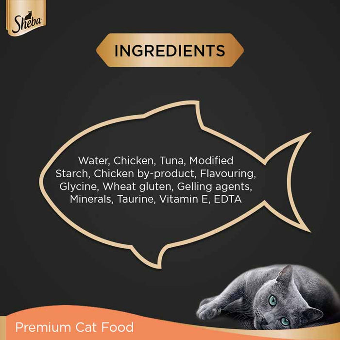 Sheba Rich Premium Adult (+1 Year) Fine Wet Cat Food, Chicken With Tuna In Gravy - 70 g Pouch