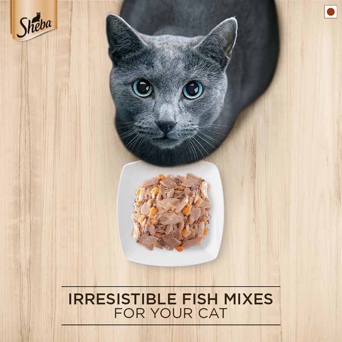 Sheba Premium Wet Cat Food Food, Fish Mix (Skipjack & Salmon), 35g Pouch