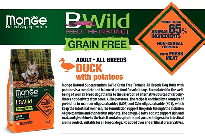 Buy 12kg B-Wild Grain Free Adult All Breeds Duck with Potatoes and Get 2.5kg Absolutely Free.