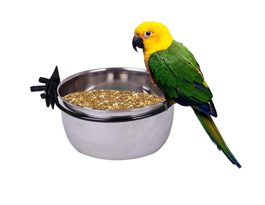 Stainless Steel Birds Coop Cup Feeder Bowl with Clamp Holder 1 Piece 500 ML