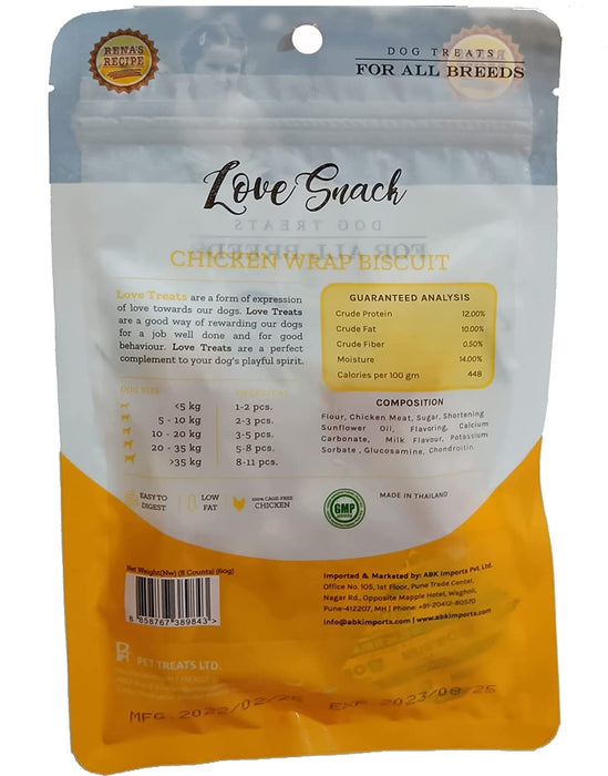 Rena Love Snack Chicken Wrap Biscuit | Bacon Dog Treat – 130 gm Pack Of 2