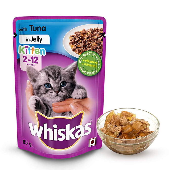 Whiskas Kitten (2-12 months) Wet Cat Food, Tuna in Jelly, 12 Pouches (12 x 85g)