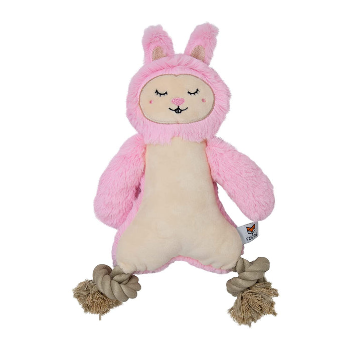 Barkbutler x Fofos Ropeleg Plush Rabbit Stuffed Soft Squeaky Plush Dog Toy, Pink | For Small - Medium Dogs (10-20kgs)