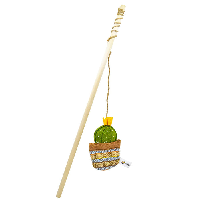 Barkbutler x Fofos Cat Toys - Cactus Wand EL Paso Cat Wand Teaser Toy, Green | US Grade Catnip Inside | Durable Wooden Stick+Robust Rope | Cactus Plush Toy