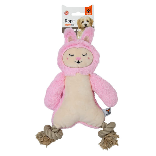 Barkbutler x Fofos Ropeleg Plush Rabbit Stuffed Soft Squeaky Plush Dog Toy, Pink