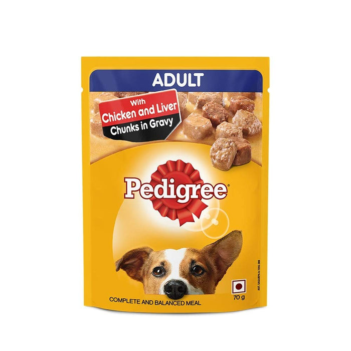Pedigree Wet Food for Adult Dogs, Grilled Liver Chunks Flavour in Gravy with Vegetables- Buy 14 Pouches and Get One Free