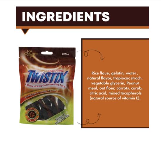 Twistix Dental Chews Dog Treats Small (Peanut Carob Flavor) Pack Of 3