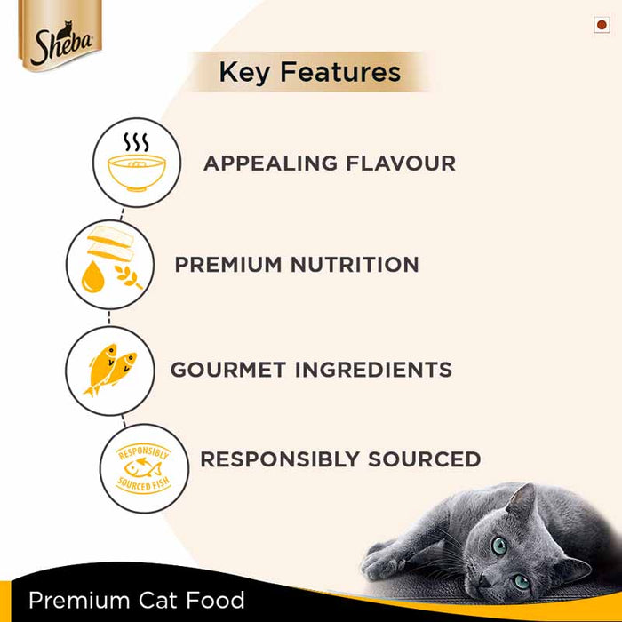 Sheba Premium Wet Cat Food Food, Tuna Fillet & Whole Prawns in Gravy, 85g Can