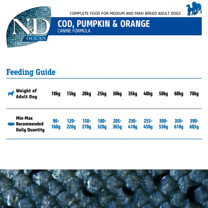 Farmina N&D Ocean Dry Dog Food, Grain-Free, Adult Medium and Maxi Breed, 2.5 Kg, Codfish Pumpkin and Orange