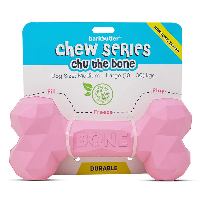 Barkbutler Chu The Bone | 100% Natural Rubber | Gentle on Teeth + Gums (Pink)