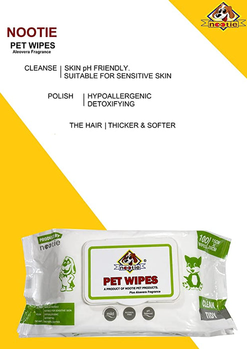 Nootie Wet Pet Wipes for Cats, Dogs, Puppies & Pets with Fresh Aloe Vera Fragrance 15cm X 20cm (Small (20wipes/Pack)